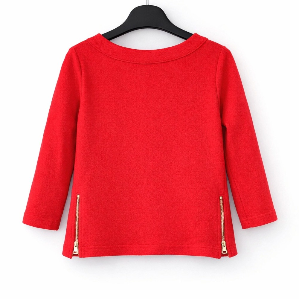 Ann Taylor Orange Red 3/4 Sleeve Top Gold Zippers Size SP Preppy Polished